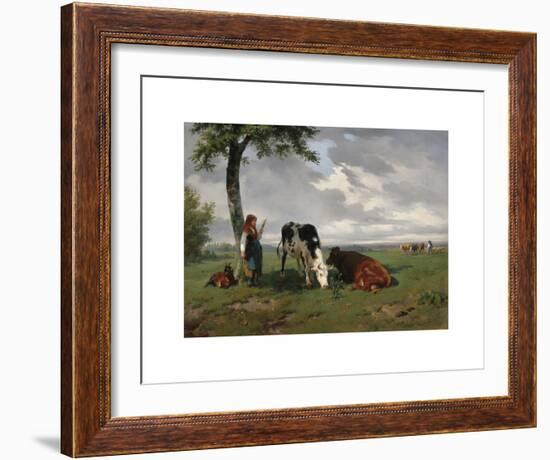 A Shepherdess with a Goat and Two Cows in a Meadow-Rosa Bonheur-Framed Premium Giclee Print