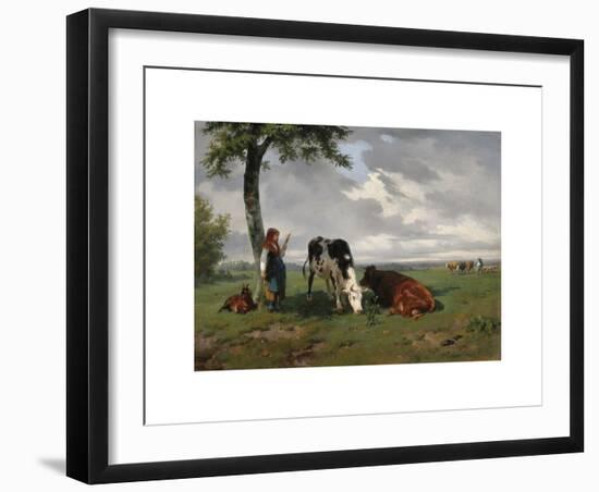 A Shepherdess with a Goat and Two Cows in a Meadow-Rosa Bonheur-Framed Premium Giclee Print