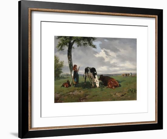 A Shepherdess with a Goat and Two Cows in a Meadow-Rosa Bonheur-Framed Premium Giclee Print