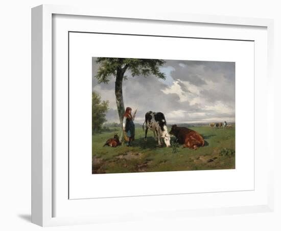 A Shepherdess with a Goat and Two Cows in a Meadow-Rosa Bonheur-Framed Premium Giclee Print