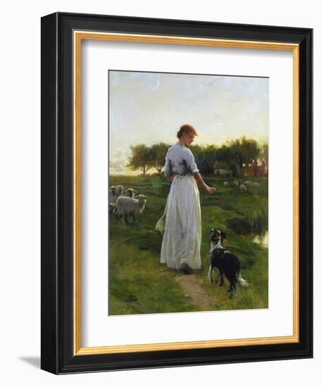 A Shepherdess with Her Dog and Flock in a Moonlit Meadow-George Faulkner Wetherbee-Framed Giclee Print