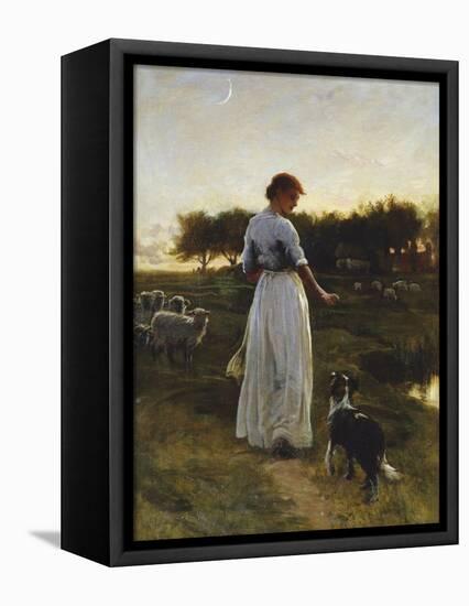 A Shepherdess with her Dog and Flock in a Moonlit Meadow-George Faulkener Wetherbee-Framed Premier Image Canvas