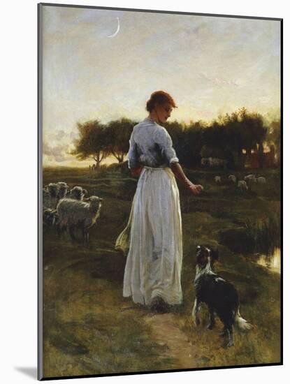 A Shepherdess with her Dog and Flock in a Moonlit Meadow-George Faulkener Wetherbee-Mounted Giclee Print