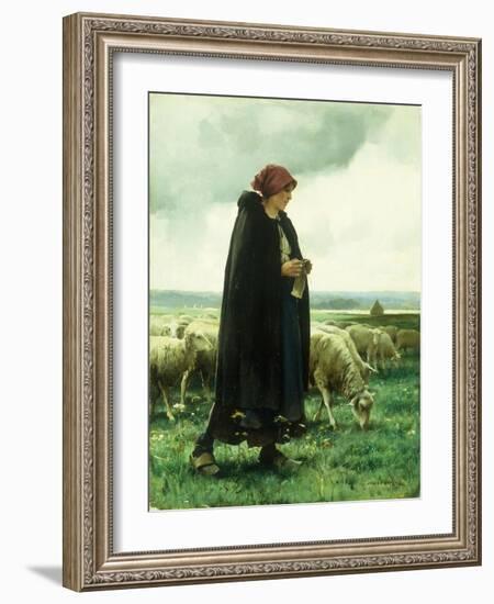 A Shepherdess with Her Flock-Julien Dupre-Framed Giclee Print