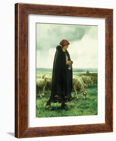 A Shepherdess with Her Flock-Julien Dupre-Framed Giclee Print