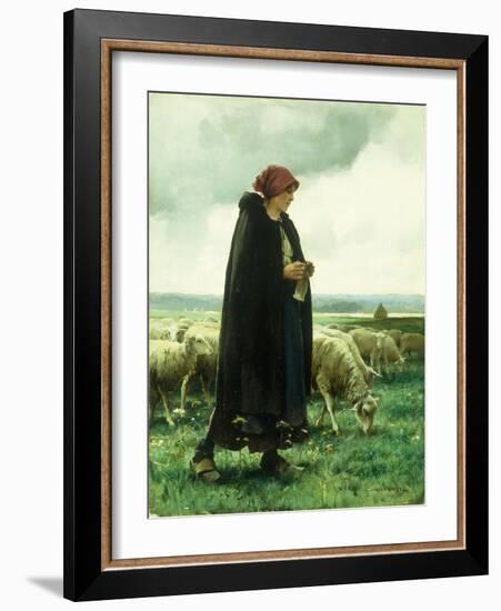 A Shepherdess with Her Flock-Julien Dupre-Framed Giclee Print