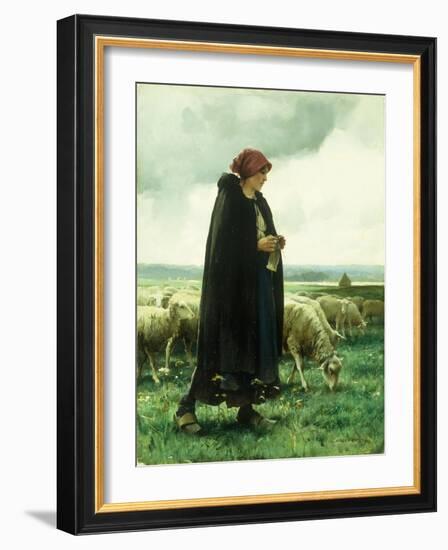 A Shepherdess with Her Flock-Julien Dupre-Framed Giclee Print