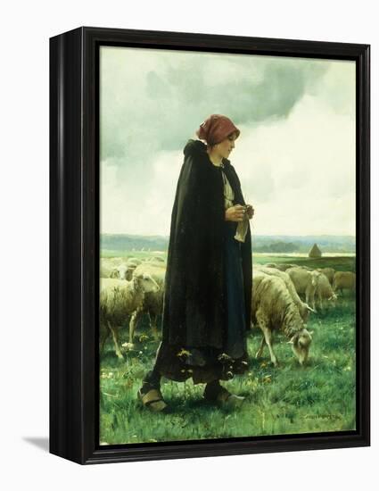 A Shepherdess with Her Flock-Julien Dupre-Framed Premier Image Canvas