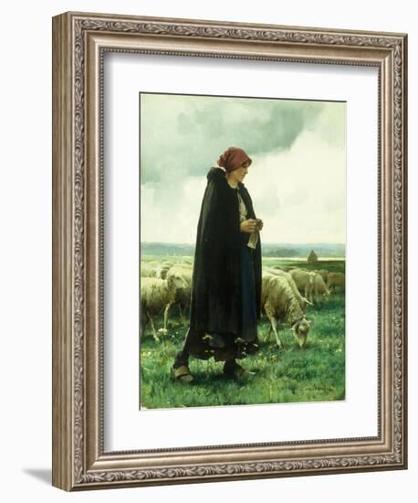 A Shepherdess with Her Flock-Julien Dupre-Framed Giclee Print