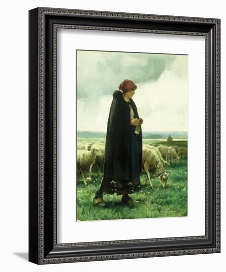A Shepherdess with Her Flock-Julien Dupre-Framed Giclee Print