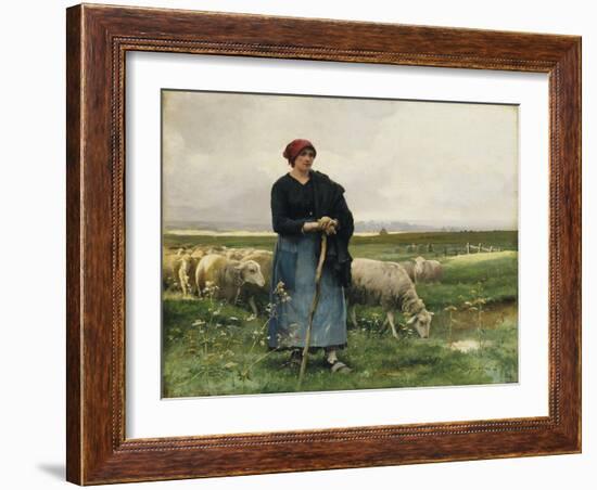 A Shepherdess with Her Flock-Julien Dupre-Framed Giclee Print