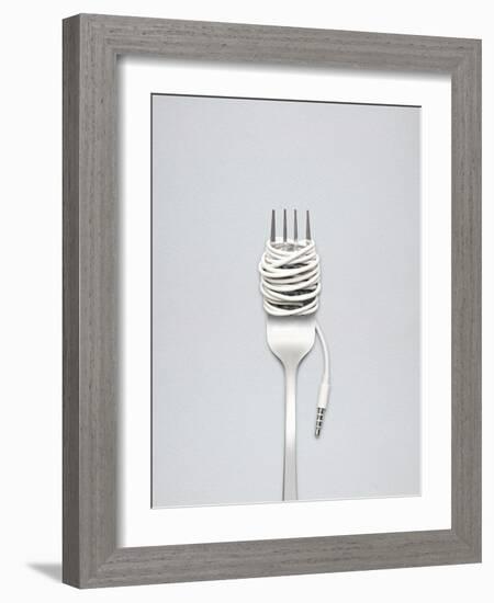 A Shining Fork with Noodle Made of Cable with Music Jack Plug in Metal-Fisher Photostudio-Framed Photographic Print