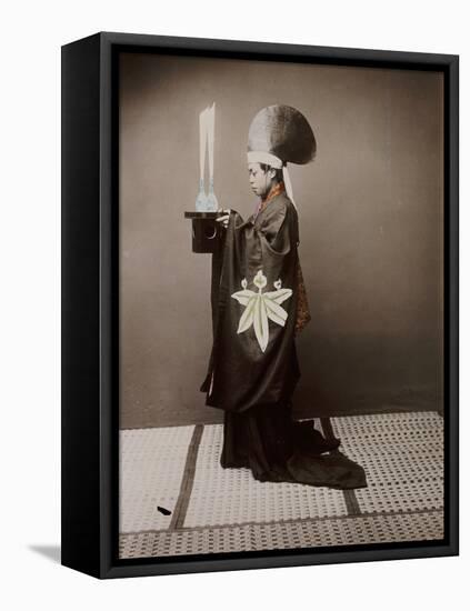 A Shinto Priest Offering Sake to the Kami, 1880-Baron Von Raimund Stillfried-Framed Premier Image Canvas