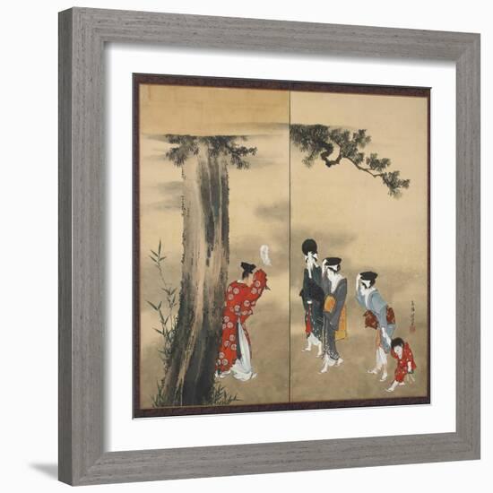 A Shinto Priest, Three Women and a Child, Edo Period, C.1799-Katsushika Hokusai-Framed Giclee Print