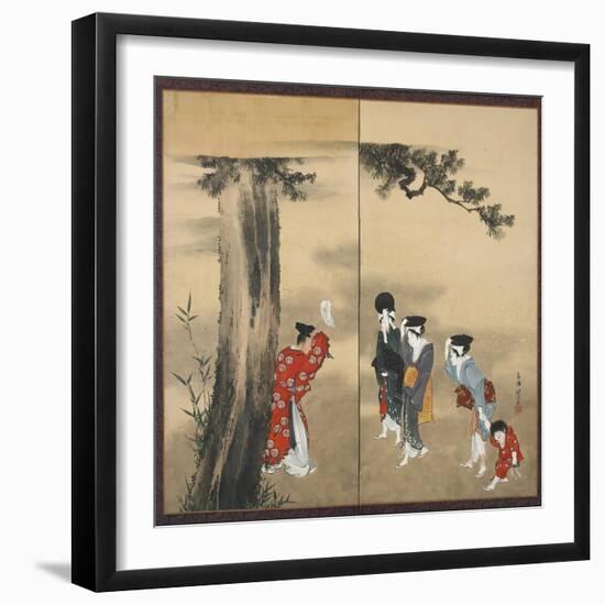 A Shinto Priest, Three Women and a Child, Edo Period, C.1799-Katsushika Hokusai-Framed Giclee Print