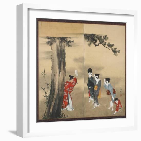 A Shinto Priest, Three Women and a Child, Edo Period, C.1799-Katsushika Hokusai-Framed Giclee Print