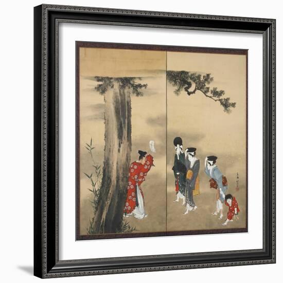 A Shinto Priest, Three Women and a Child, Edo Period, C.1799-Katsushika Hokusai-Framed Giclee Print