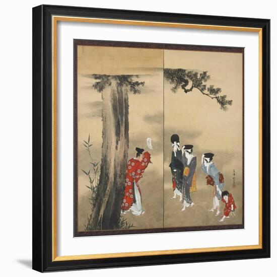 A Shinto Priest, Three Women and a Child, Edo Period, C.1799-Katsushika Hokusai-Framed Giclee Print