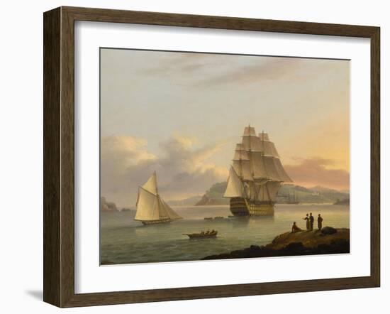 A Ship of the Line Off Plymouth, 1817-Thomas Luny-Framed Giclee Print