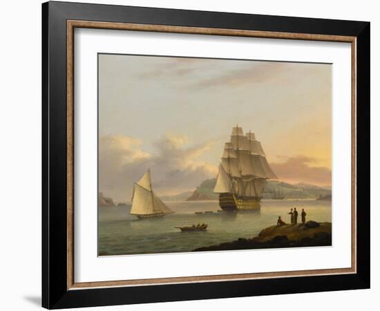 A Ship of the Line Off Plymouth, 1817-Thomas Luny-Framed Giclee Print