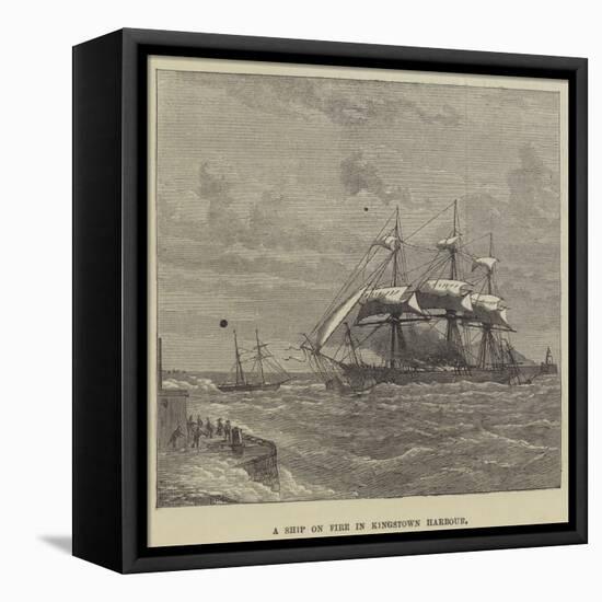 A Ship on Fire in Kingstown Harbour-null-Framed Premier Image Canvas