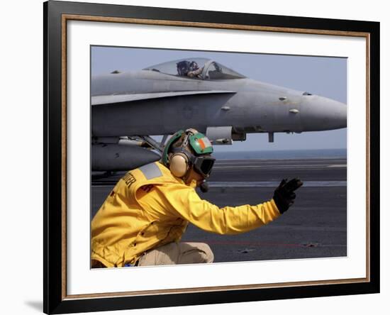 A Shooter Launches an F/A-18E Super Hornet from USS Ronald Reagan-Stocktrek Images-Framed Photographic Print