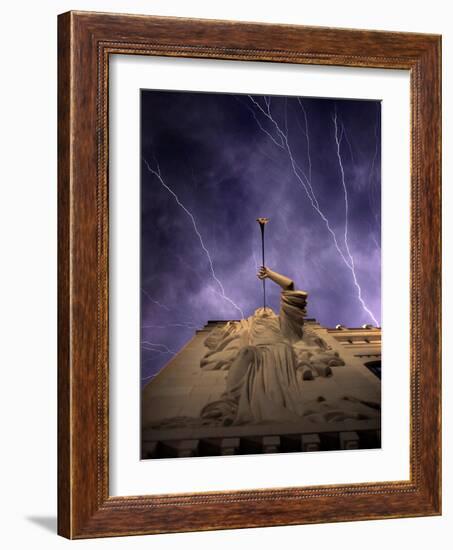 A Show of Lightning Ripples Across the North Texas Sky Above the Bass Performance Hall-null-Framed Photographic Print