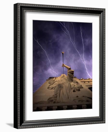 A Show of Lightning Ripples Across the North Texas Sky Above the Bass Performance Hall-null-Framed Photographic Print