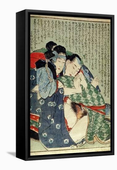 A 'Shunga' (Erotic Print), from 'Manpoku Wago-Jin': Seated Lovers, 1821-Katsushika Hokusai-Framed Premier Image Canvas