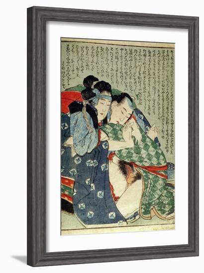 A 'Shunga' (Erotic Print), from 'Manpoku Wago-Jin': Seated Lovers, 1821-Katsushika Hokusai-Framed Giclee Print