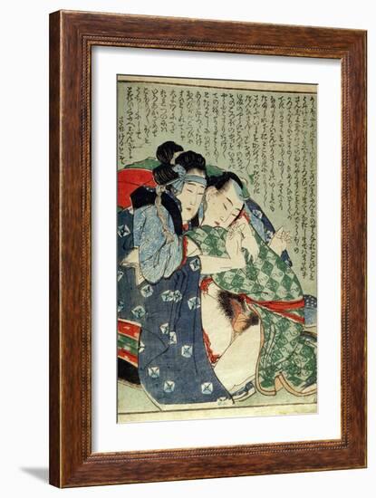 A 'Shunga' (Erotic Print), from 'Manpoku Wago-Jin': Seated Lovers, 1821-Katsushika Hokusai-Framed Giclee Print