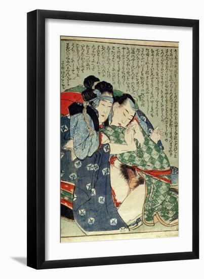 A 'Shunga' (Erotic Print), from 'Manpoku Wago-Jin': Seated Lovers, 1821-Katsushika Hokusai-Framed Giclee Print