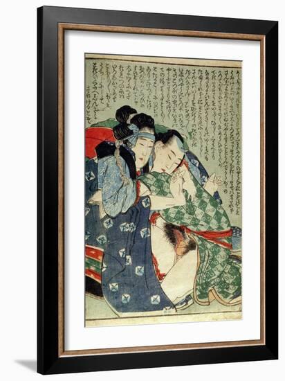 A 'Shunga' (Erotic Print), from 'Manpoku Wago-Jin': Seated Lovers, 1821-Katsushika Hokusai-Framed Giclee Print