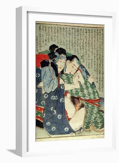 A 'Shunga' (Erotic Print), from 'Manpoku Wago-Jin': Seated Lovers, 1821-Katsushika Hokusai-Framed Giclee Print