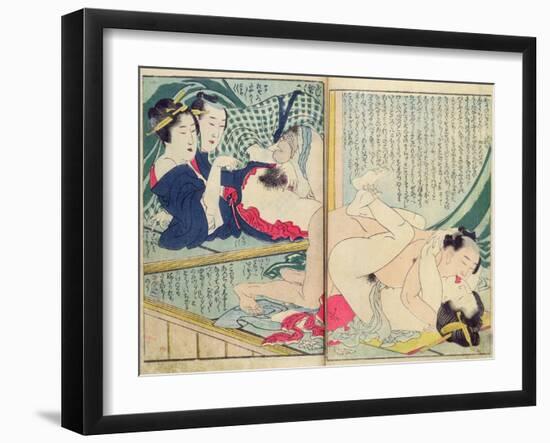 A 'Shunga' (Erotic Print), from 'Manpoku Wago-Jin: Two Pairs of Lovers, 1821-Katsushika Hokusai-Framed Giclee Print