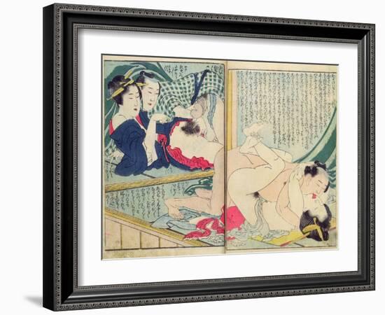 A 'Shunga' (Erotic Print), from 'Manpoku Wago-Jin: Two Pairs of Lovers, 1821-Katsushika Hokusai-Framed Giclee Print