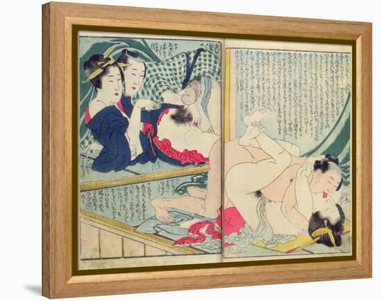 A 'Shunga' (Erotic Print), from 'Manpoku Wago-Jin: Two Pairs of Lovers, 1821-Katsushika Hokusai-Framed Premier Image Canvas