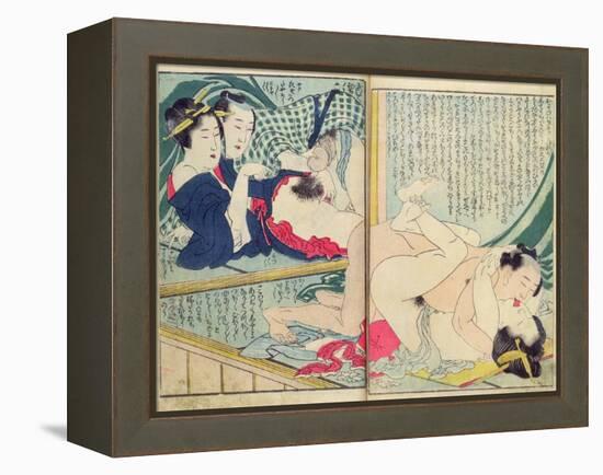 A 'Shunga' (Erotic Print), from 'Manpoku Wago-Jin: Two Pairs of Lovers, 1821-Katsushika Hokusai-Framed Premier Image Canvas