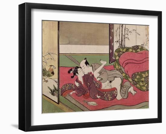 A 'Shunga', from a Series of Twenty Four Erotic Prints: Lovers, a Man and a Boy, 1725-70-Suzuki Harunobu-Framed Giclee Print