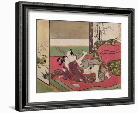 A 'Shunga', from a Series of Twenty Four Erotic Prints: Lovers, a Man and a Boy, 1725-70-Suzuki Harunobu-Framed Giclee Print