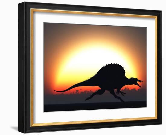 A Silhouetted Spinosaurus Sprinting Against a Setting Set at the End of a Jurassic Day-Stocktrek Images-Framed Photographic Print