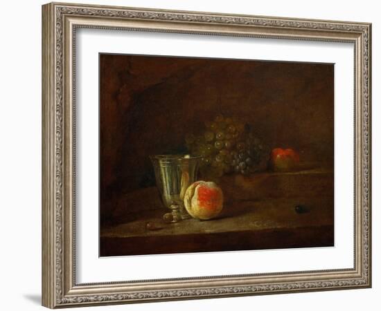 A Silver Goblet, Grapes, an Apple, Before 1728-Jean-Baptiste Simeon Chardin-Framed Giclee Print