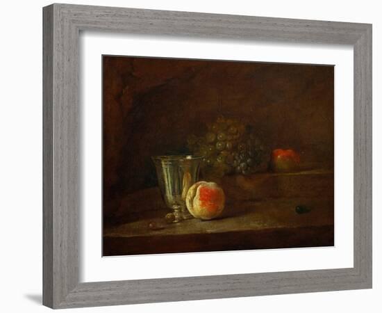 A Silver Goblet, Grapes, an Apple, Before 1728-Jean-Baptiste Simeon Chardin-Framed Giclee Print