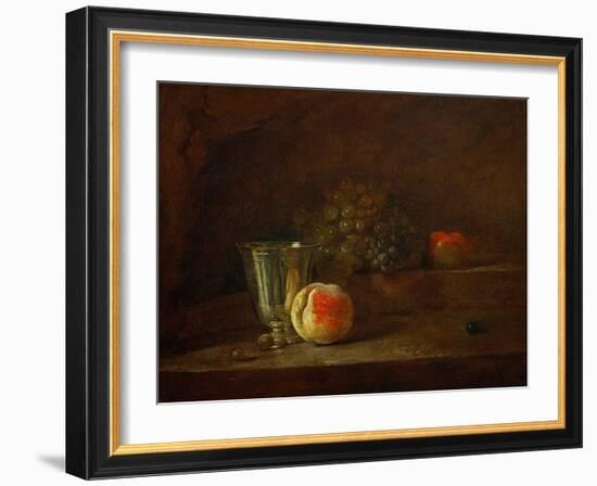 A Silver Goblet, Grapes, an Apple, Before 1728-Jean-Baptiste Simeon Chardin-Framed Giclee Print