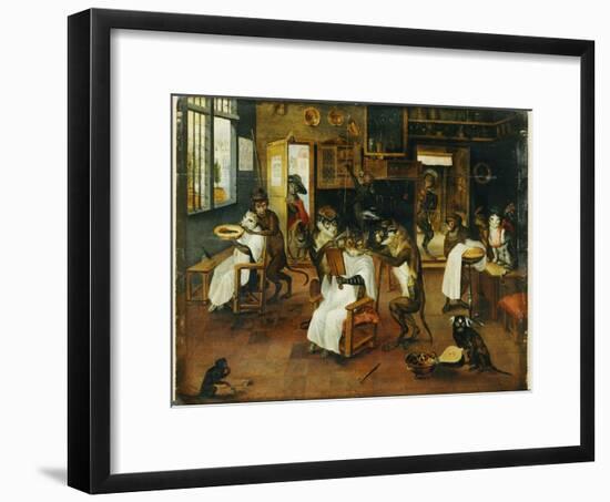 A Singerie: Monkey Barbers Serving Cats-Jan Van, The Elder Kessel-Framed Premium Giclee Print