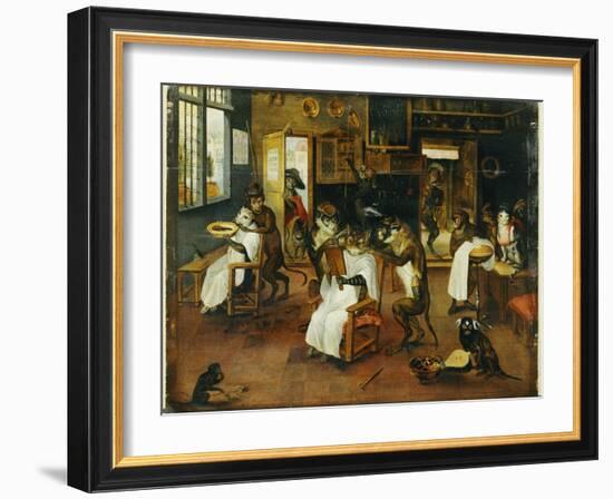 A Singerie: Monkey Barbers Serving Cats-Jan Van, The Elder Kessel-Framed Premium Giclee Print