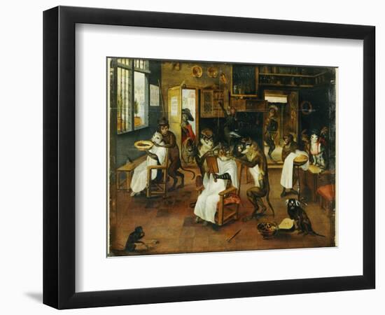 A Singerie: Monkey Barbers Serving Cats-Jan Van, The Elder Kessel-Framed Giclee Print