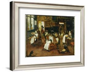 A Singerie: Monkey Barbers Serving Cats-Jan Van, The Elder Kessel-Framed Giclee Print