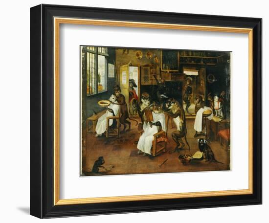 A Singerie: Monkey Barbers Serving Cats-Jan Van, The Elder Kessel-Framed Giclee Print