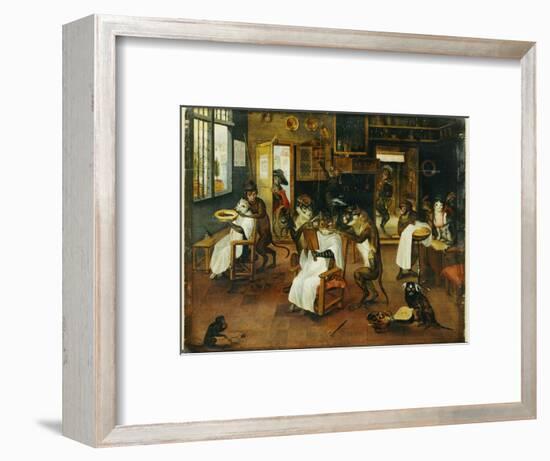 A Singerie: Monkey Barbers Serving Cats-Jan Van, The Elder Kessel-Framed Giclee Print